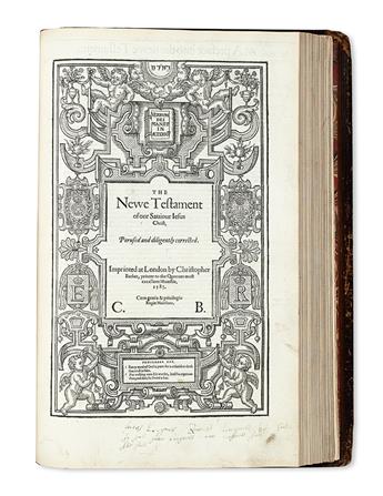 BIBLE IN ENGLISH.  The Holy Byble, conteining the Olde Testament and the Newe.  1585